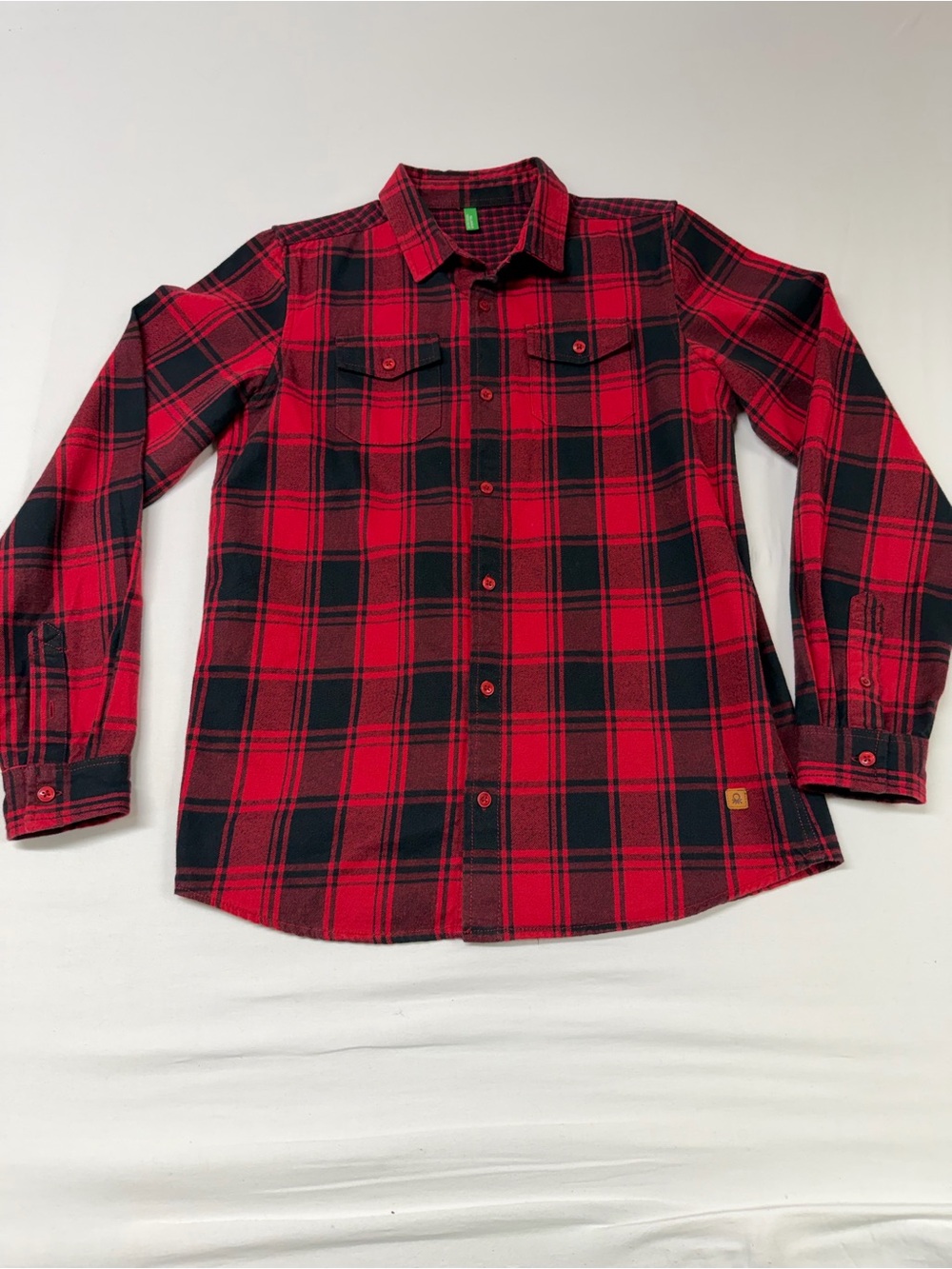 Benetton Kids Red Black Plaid Flannel Button Down Long Sleeve Shirt Flannel 1863